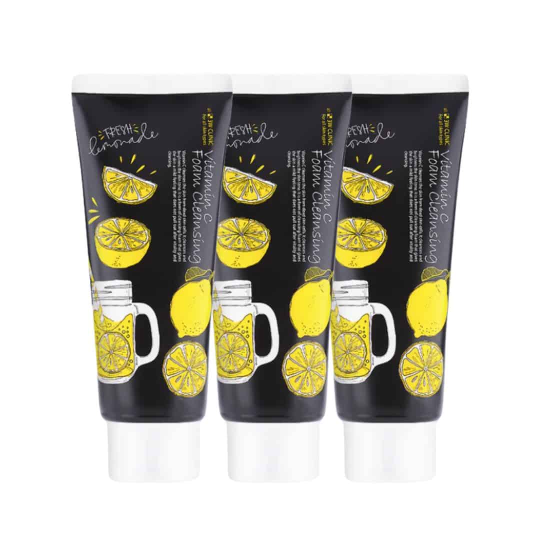 Three tubes of 'Fresh Limonade' face cleansing cream on a white background