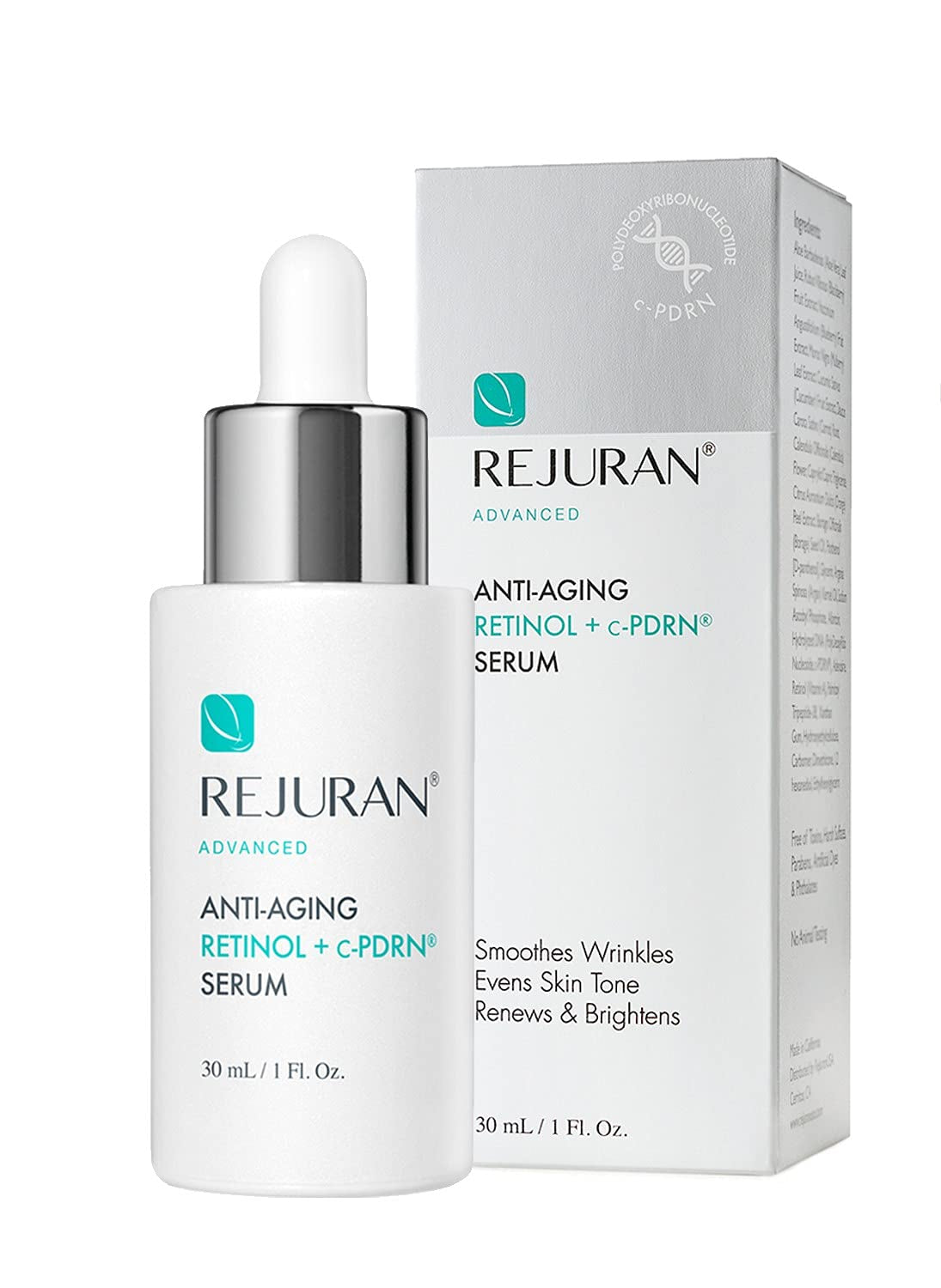 Rejuvenating serum bottle and packaging with 'Rejuran' branding on a white background