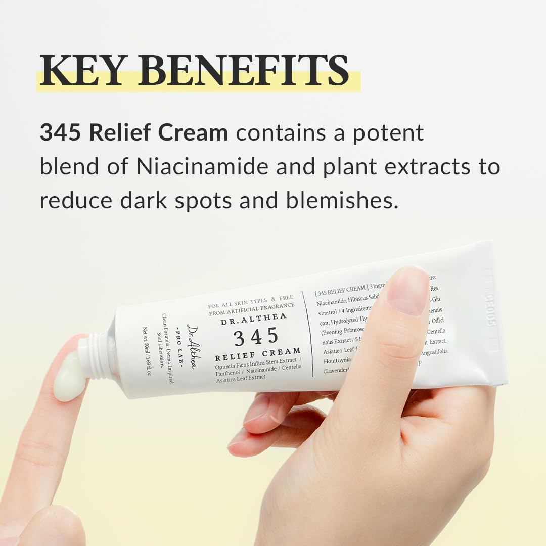 Dr.Althea 345 Relief Cream | Daily Face Moisturizer | Blemish Relief Care | Soothing Recovery & Moisture with Niacinamide, Panthenol | Korean Vegan Skin Care for All Skin Types | 1.7 Fl Oz (Pack of 2)