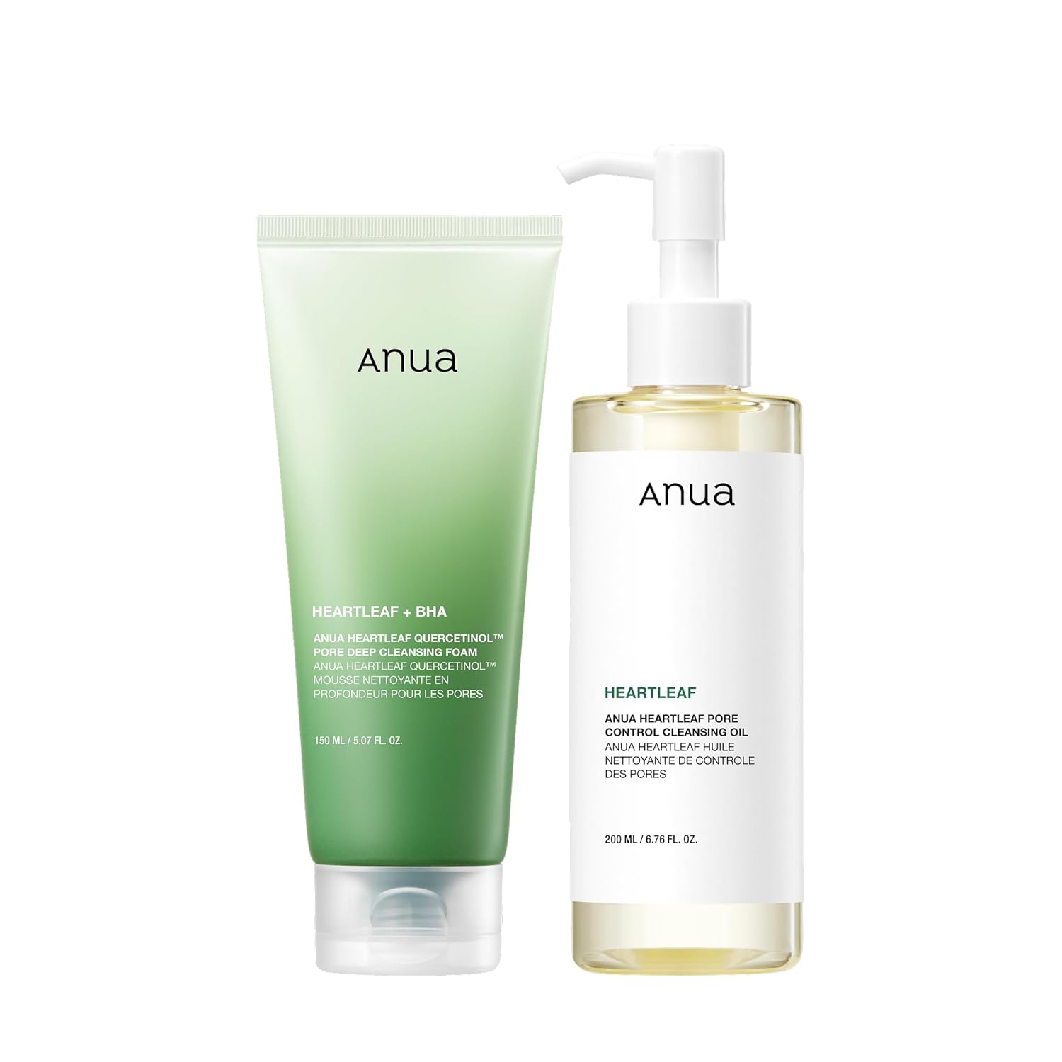 Two skincare products from the brand 'Anua' on a white background