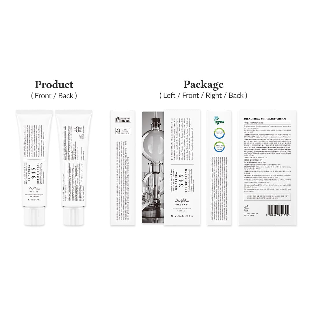 Dr.Althea 345 Relief Cream | Daily Face Moisturizer | Blemish Relief Care | Soothing Recovery & Moisture with Niacinamide, Panthenol | Korean Vegan Skin Care for All Skin Types | 1.7 Fl Oz (Pack of 2)