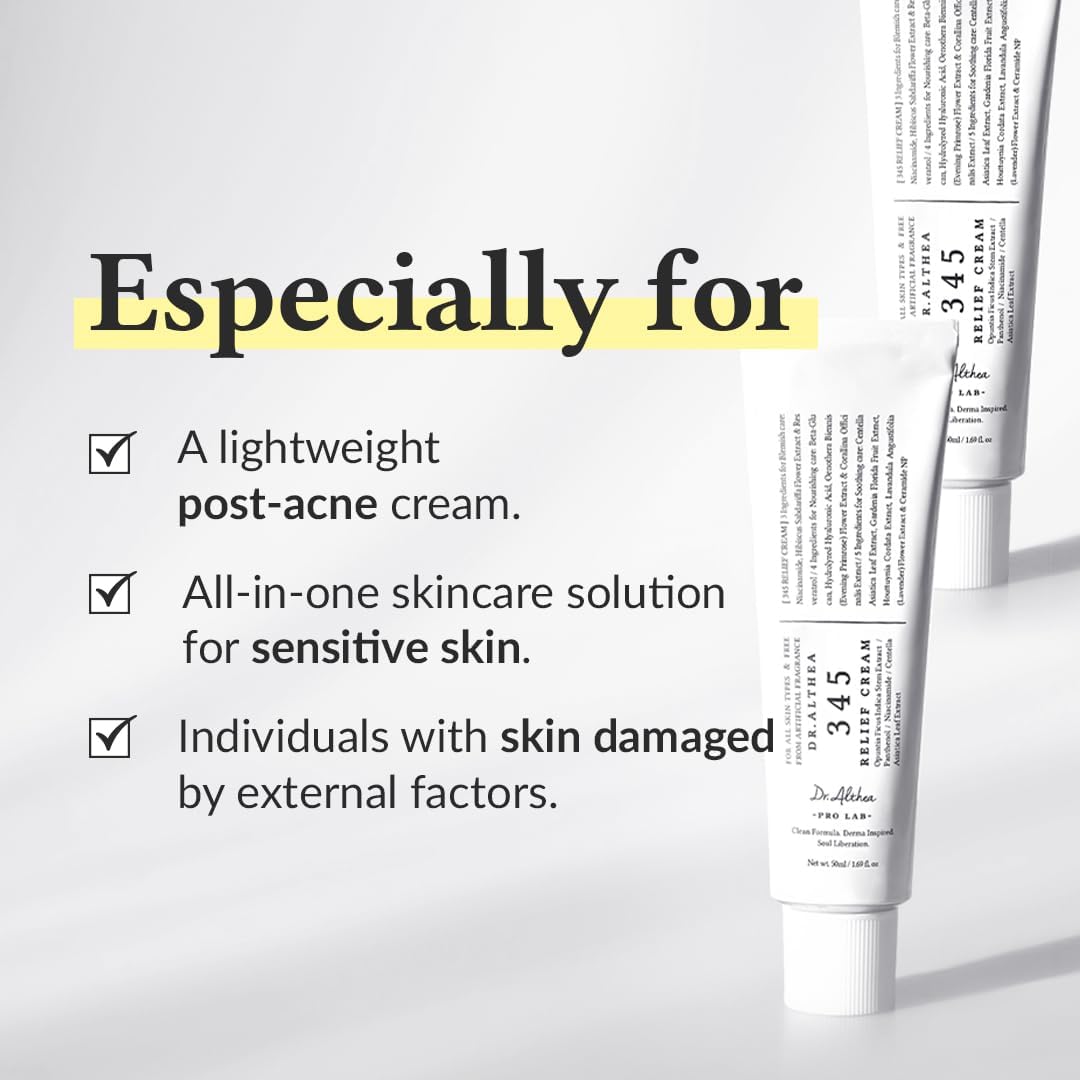 Dr.Althea 345 Relief Cream | Daily Face Moisturizer | Blemish Relief Care | Soothing Recovery & Moisture with Niacinamide, Panthenol | Korean Vegan Skin Care for All Skin Types | 1.7 Fl Oz (Pack of 2)