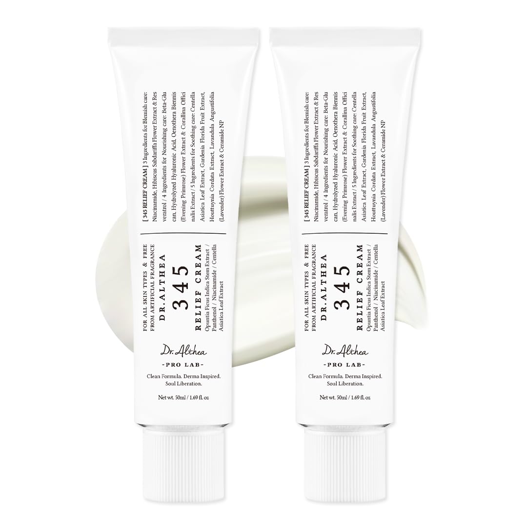 Dr.Althea 345 Relief Cream | Daily Face Moisturizer | Blemish Relief Care | Soothing Recovery & Moisture with Niacinamide, Panthenol | Korean Vegan Skin Care for All Skin Types | 1.7 Fl Oz (Pack of 2)