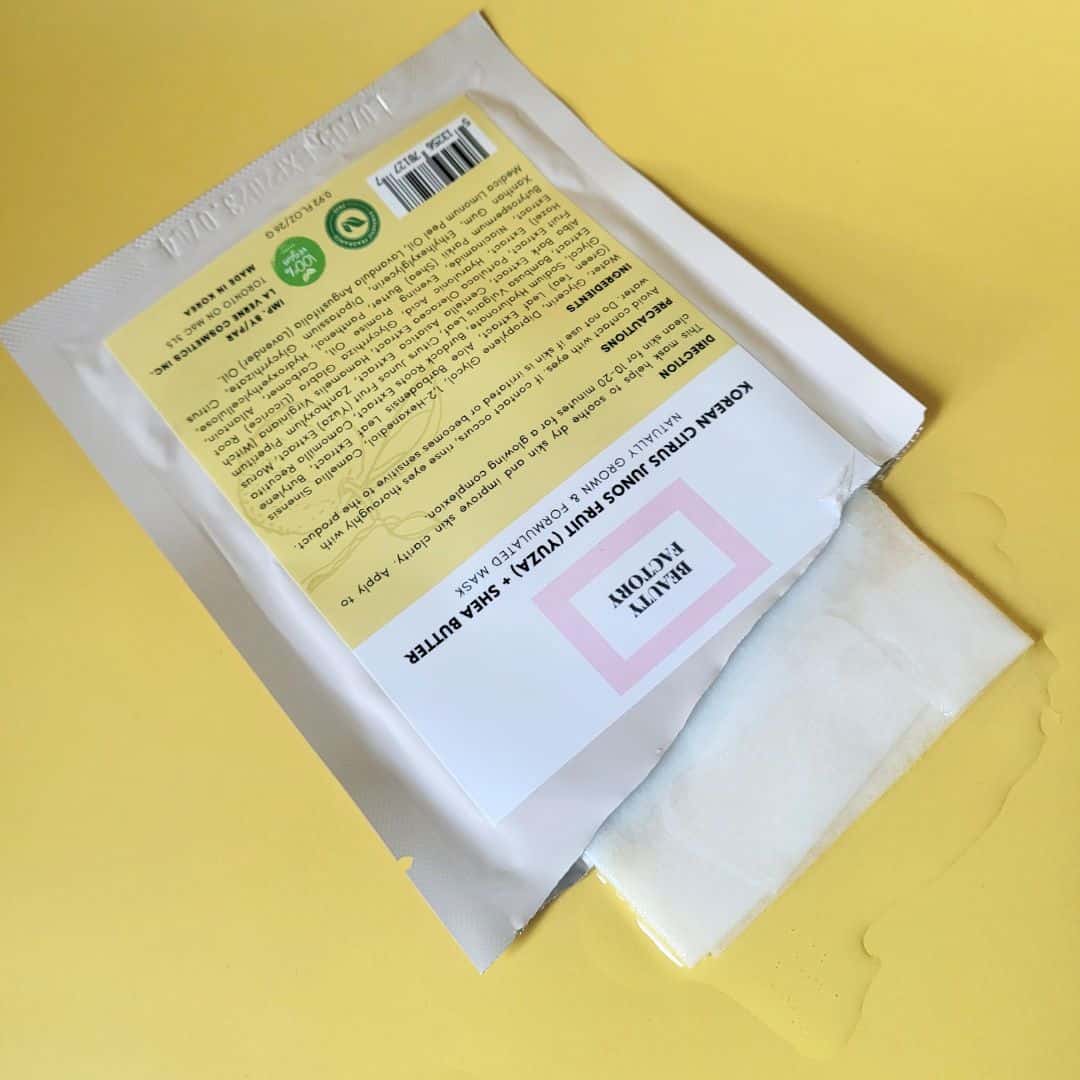 Product packaging with a label on a yellow background
