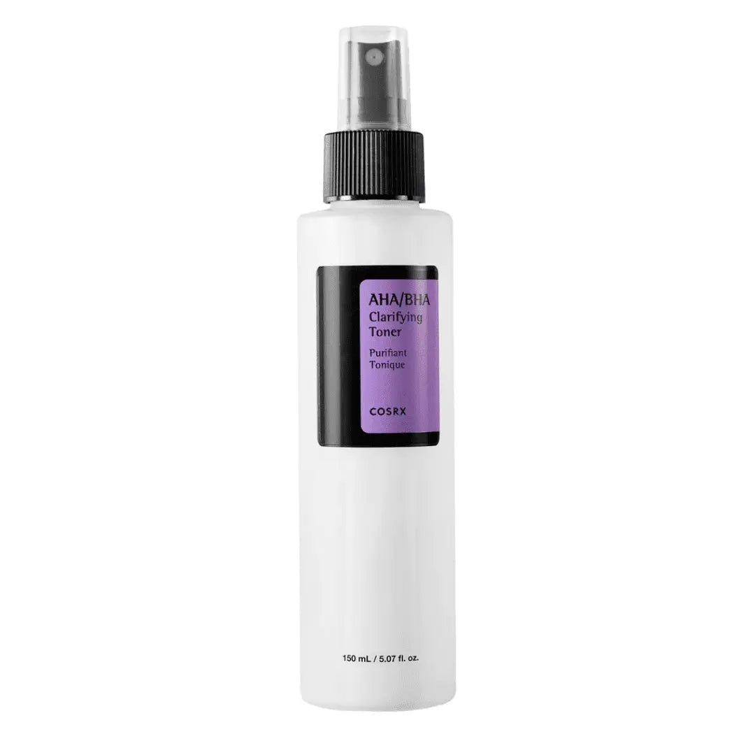 Cosrx AHA/BHA Clarifying Toner bottle on a white background