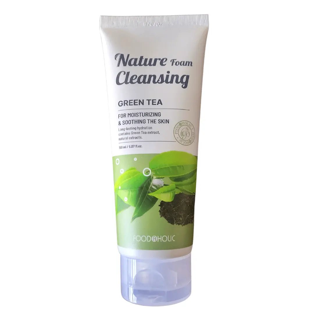 Tube of 'Nature Foam Cleansing' Green Tea cleanser on a white background