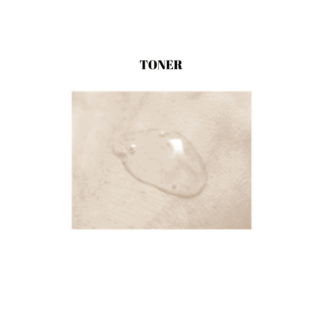 Toner droplet on beige textured background with 'TONER' text above.