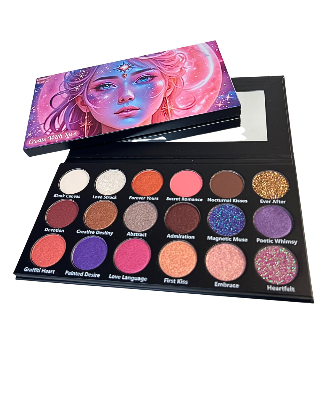 Create With Love 18‑Shade Eyeshadow Palette – Mattes, Shimmers & Glitters