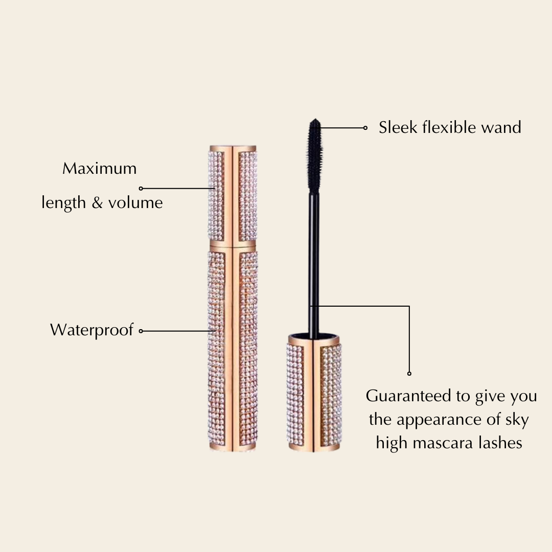 Mega Volume Vegan Mascara – Smudge-Proof with Handmade Diamond Case