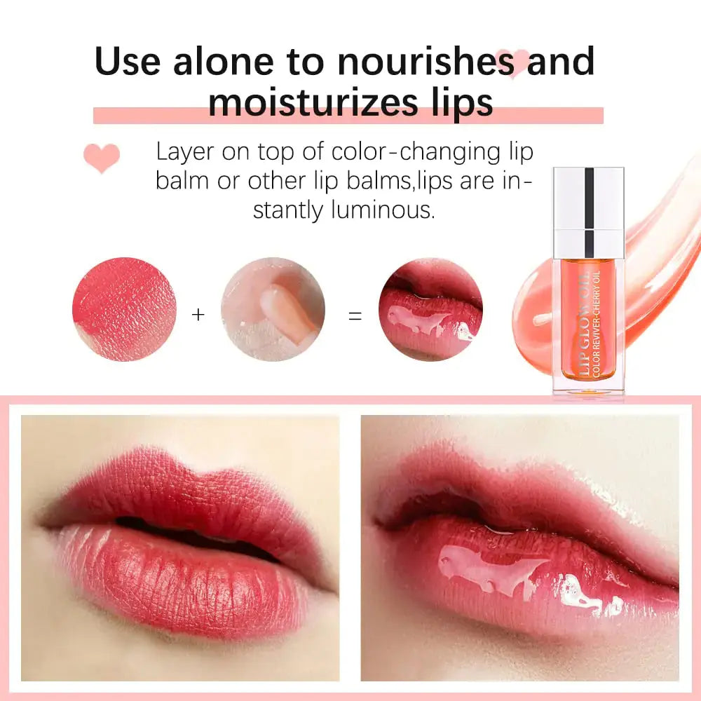 Transparent Hydrating Plumping Lip Glow Oil, Tinted Lip Balm Lip Care | Non-Sticky Long Lasting Lip Oil Gloss 2PCS Cherry