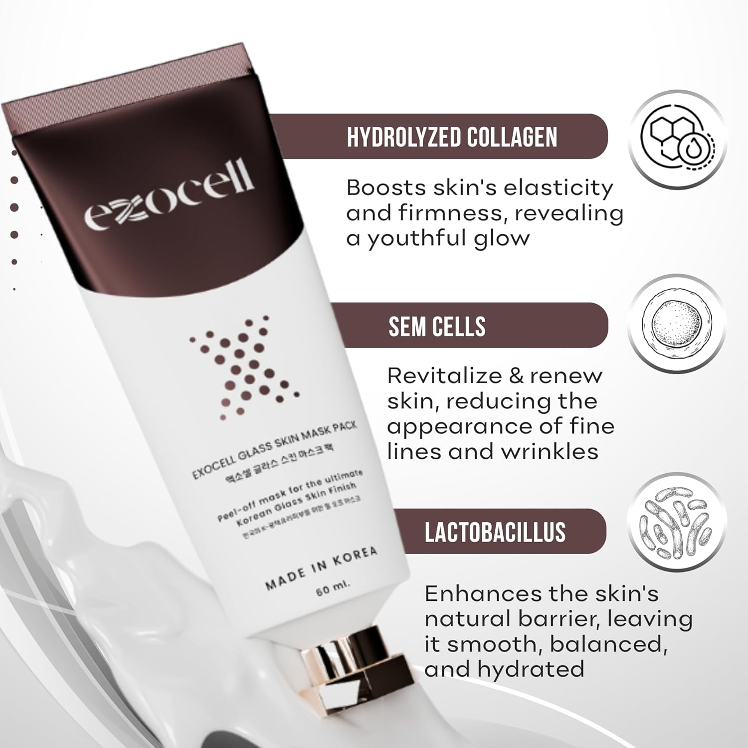EXOCELL Glass Skin Mask Pack, Korean Peel-Off Mask for Ultimate Glossy Skin Finish 60 ml