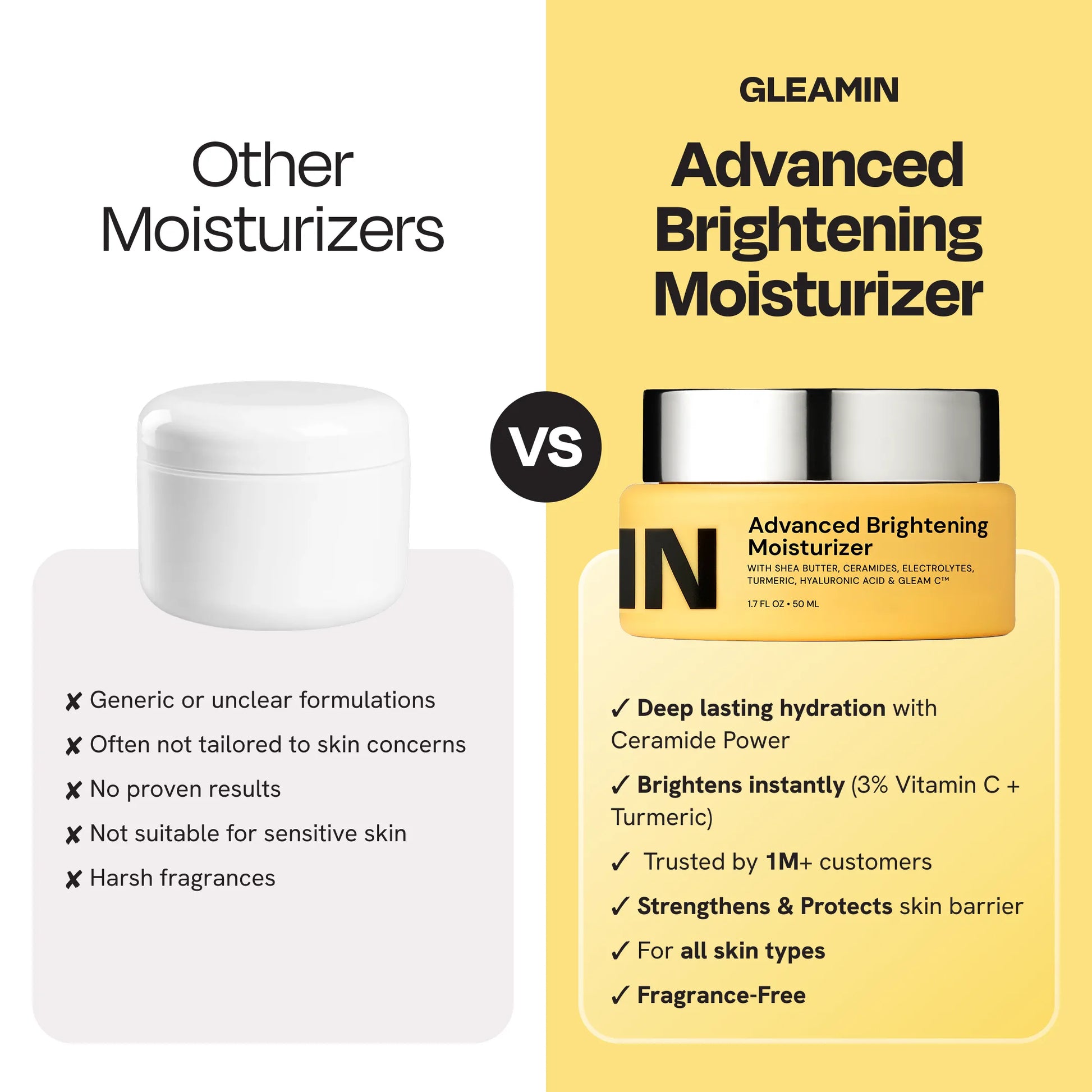 GLEAMIN Advanced Brightening Moisturizer comparison vs other moisturizers showing benefits
