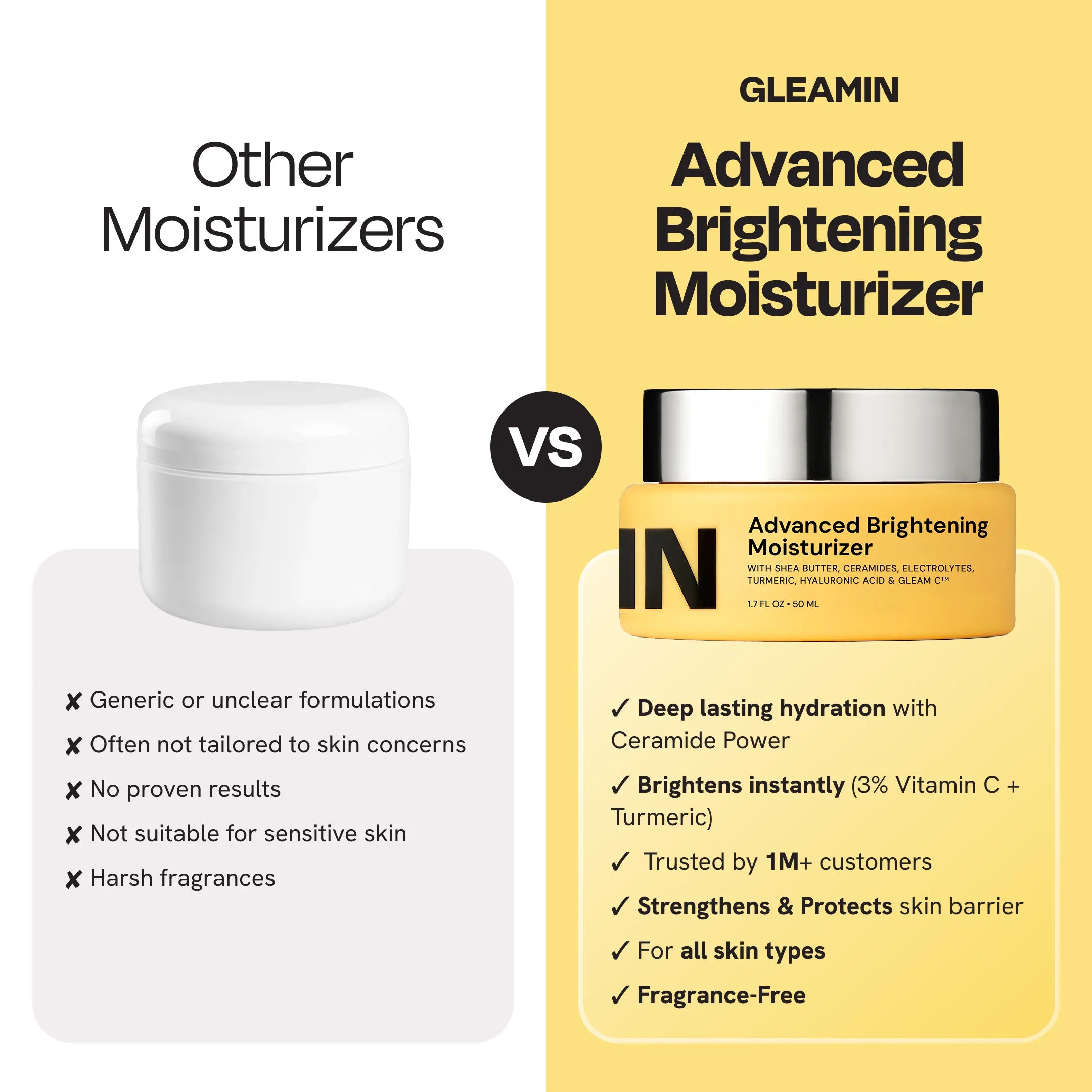 GLEAMIN Advanced Brightening Moisturizer comparison vs other moisturizers showing benefits